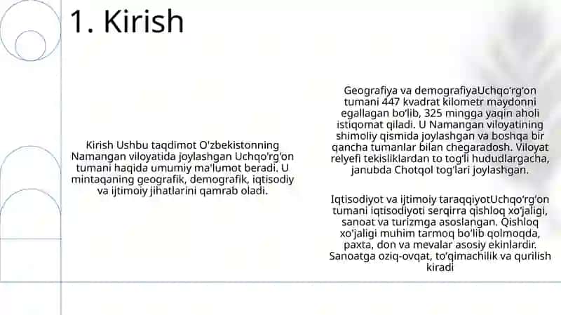 Namangan Viloyati Uchqo’Rg’On Tumani Haqida Taqdimot Tayyorlash 2
