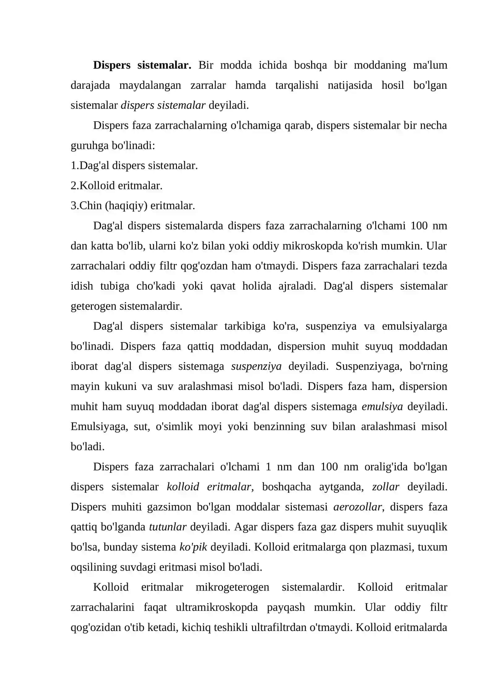 Eritmalar. Elektrolitmas eritmalarning xossalari 2