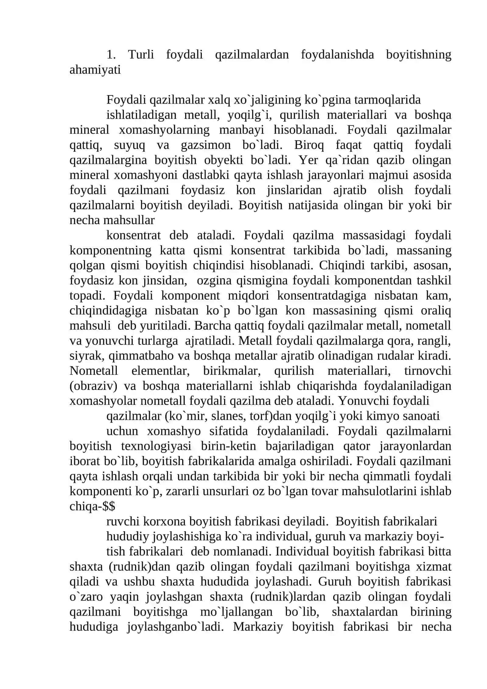 Foydali qazilmalarni qayta ishlash va boyitish asoslari 2