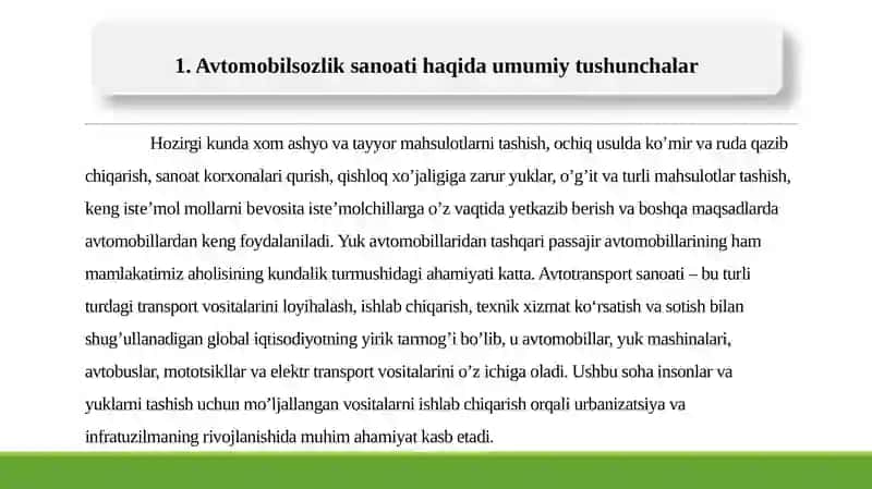 Avtotransport sanoatining rivojlantirish istiqbollari 2