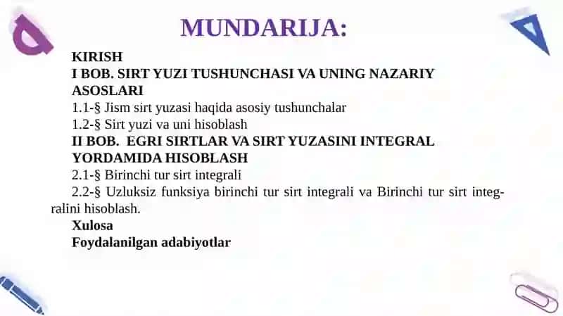 Sirt yuzi va uni hisoblash usullari 2