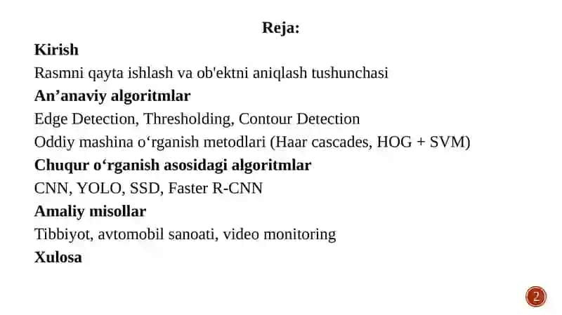 Rasmni qayta ishlashdagi ob'ektni aniqlash algoritmlari 2