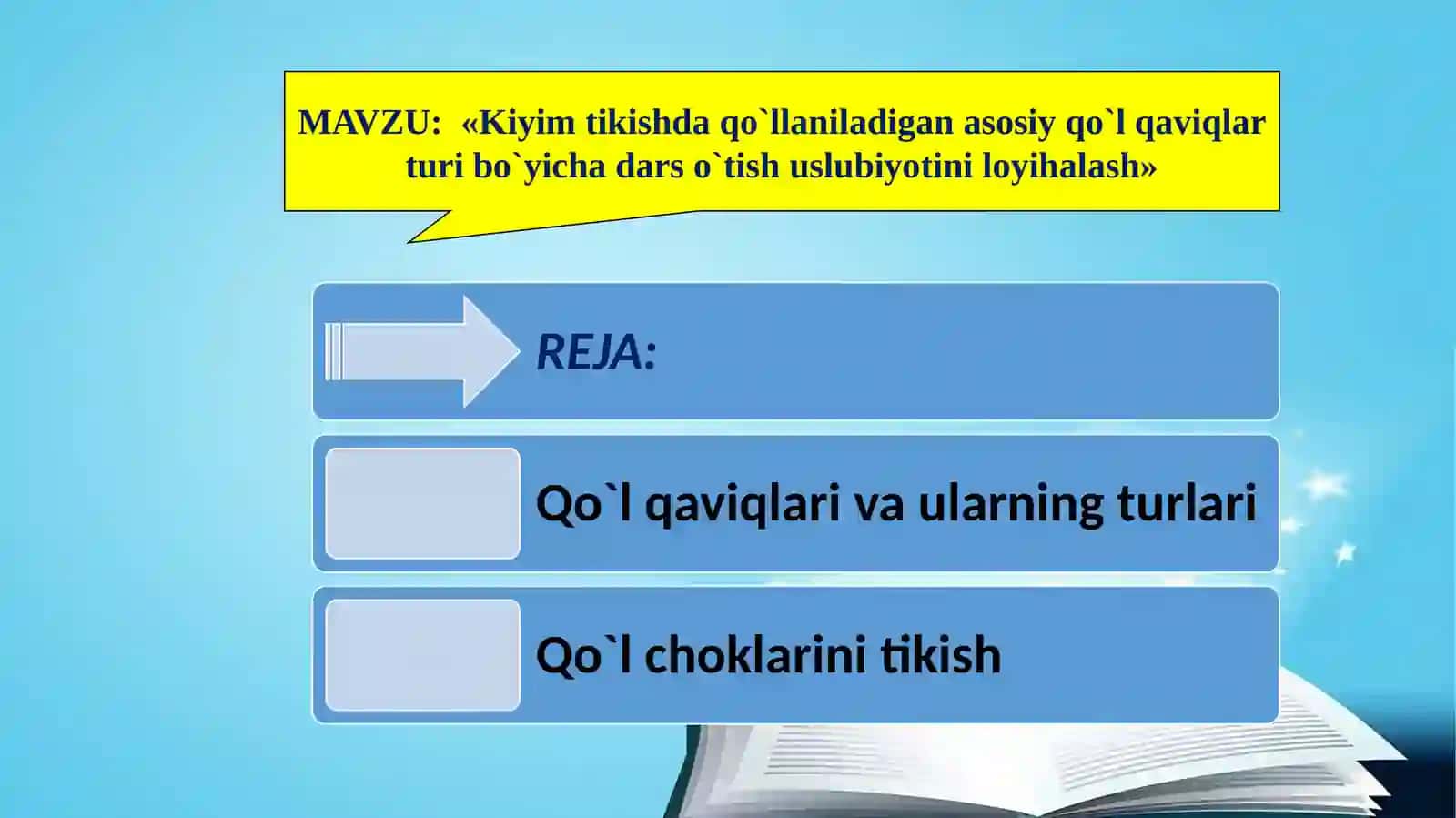 Kiyim tikishda qo‘llaniladigan asosiy qo‘lqavilar turi bo‘yicha dars o‘tish uslubiyotini loyihalash 2