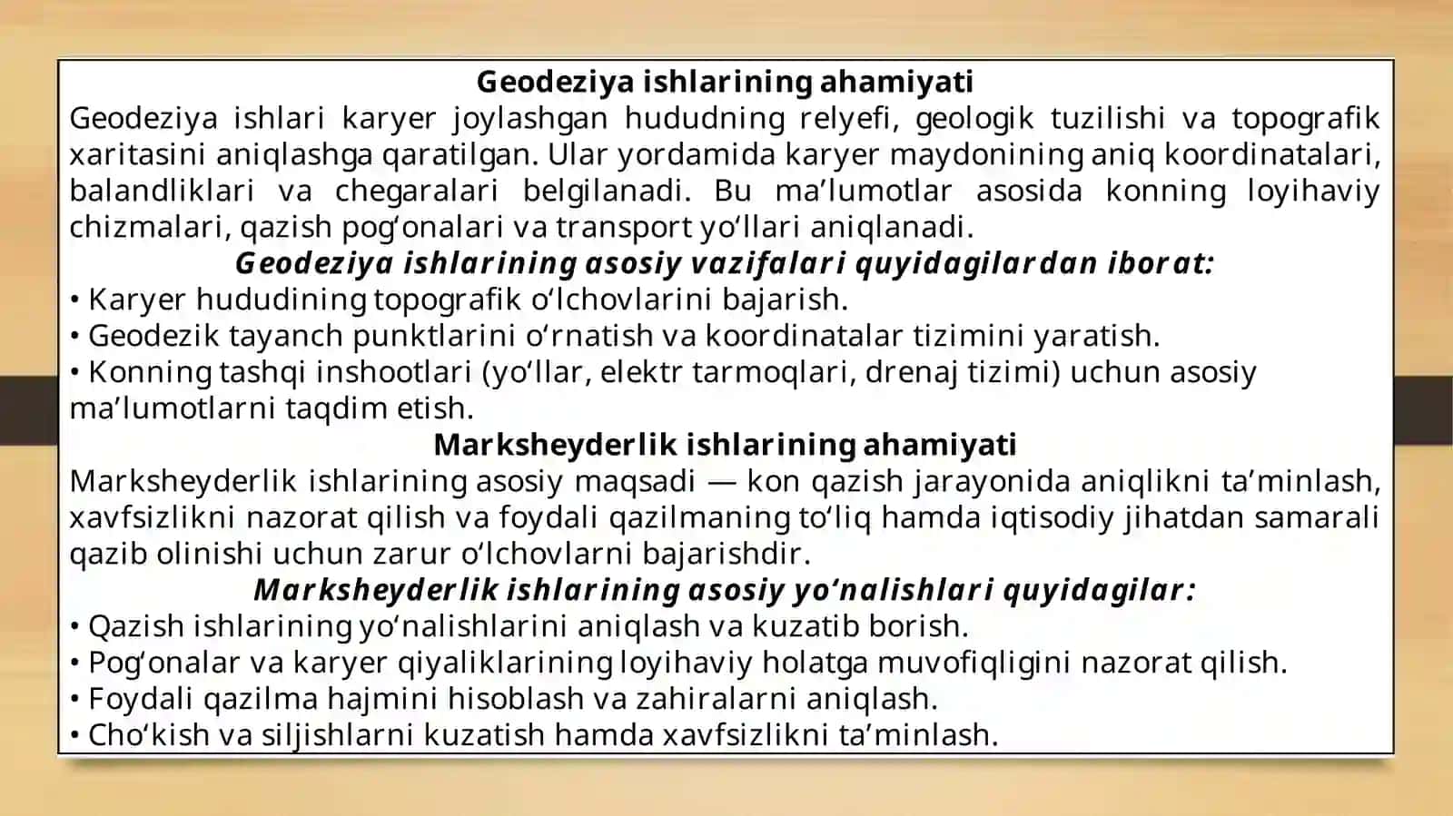 Konni loyihalashda geodeziya va marksheyderlik ishlari 2