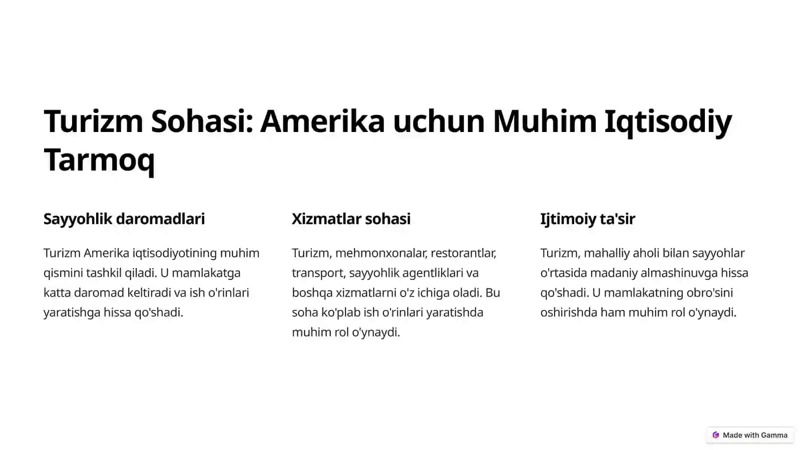 Amerika Turizm Sohasida Biznes va Tadbirkorlik Faoliyati 2