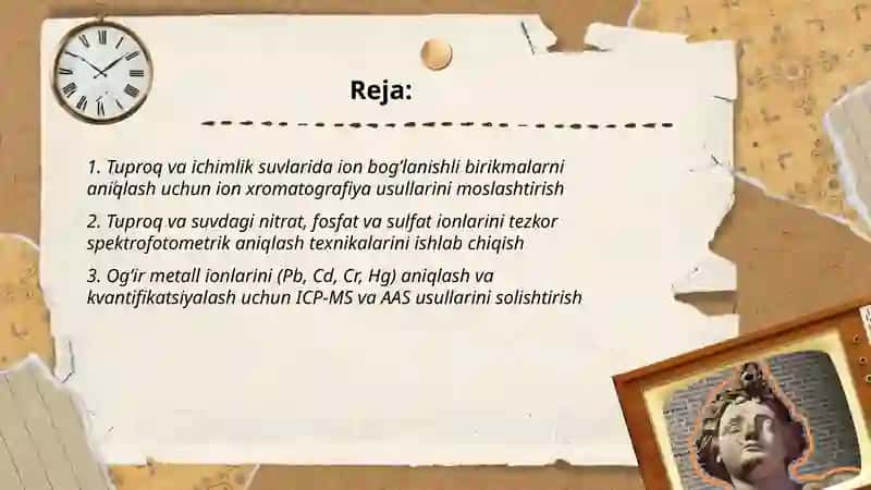 Tuproq va ichimlik suvlarida ion bog’lanishli birikmalarni aniqlash 2