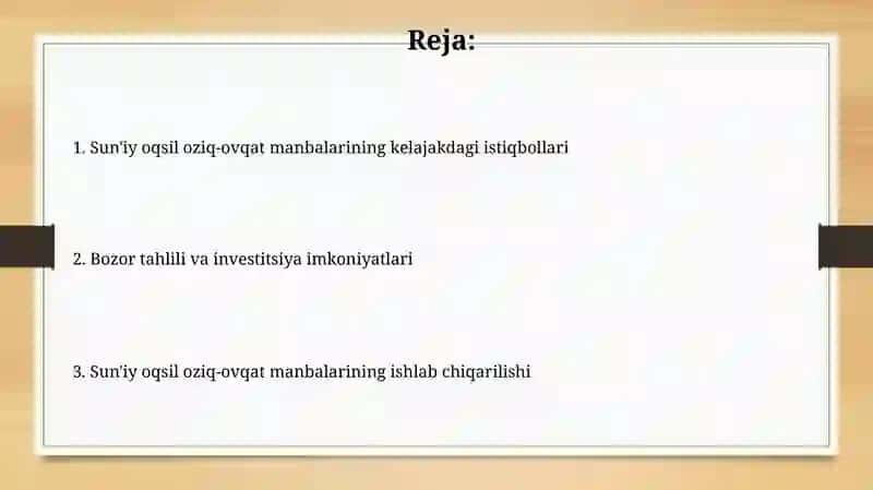 Sun'iy oqsil ozuqa moddalarining ishlab chiqarilishi va kelgusidagi imkoniyatlar 2