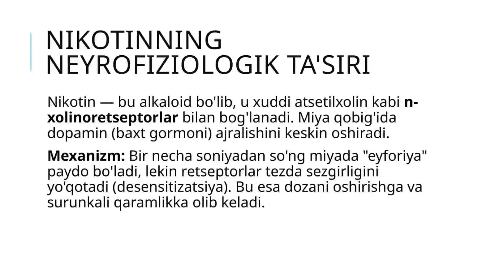 Nikotinizm va uning asoratlari. Nikotinizmning oʻsmirlar va ayollar organizmiga ta'siri 2