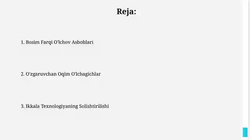 Bosimlar farqi va oʻzgaruvchan sarf oʻlchagichlar 2