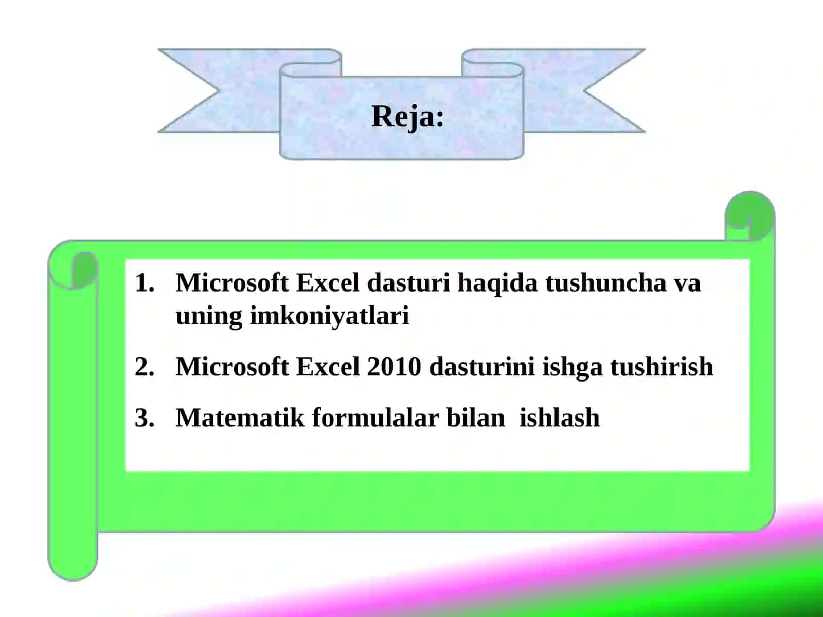 MS Excel elektron jadvallarning umumiyko‘rinishi 2