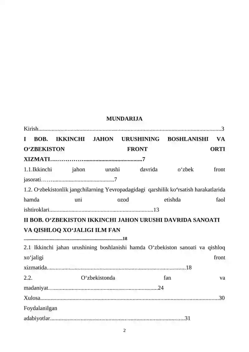 IKKINCHI JAHON URUSHINING BOSHLANISHI VA OʻZBEKISTON FRONT ORTI XIZMATI 2