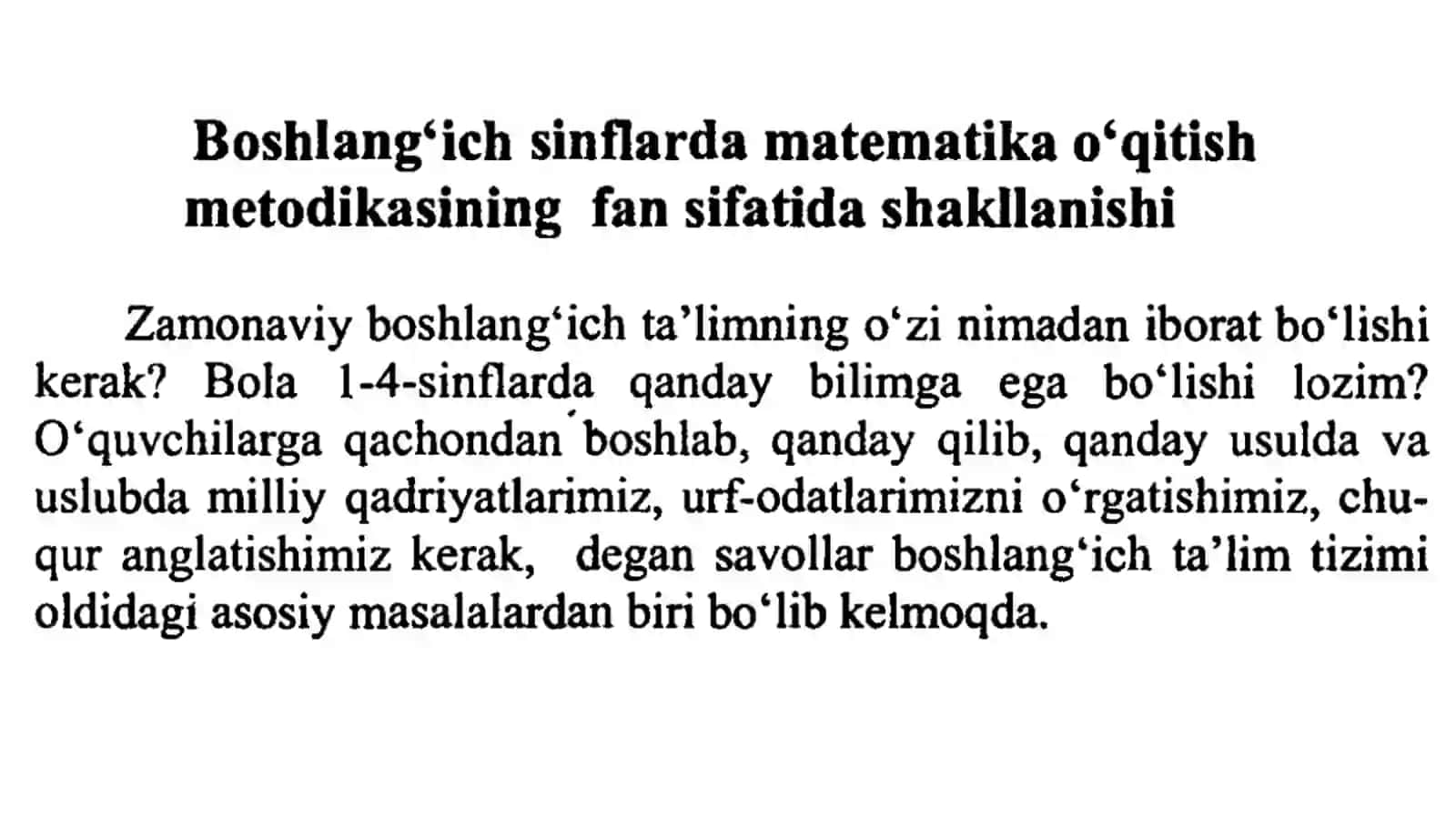 BOSHLANG’ICH SINFLARDA MATEMATIKA O’QITISH METODIKASI 2