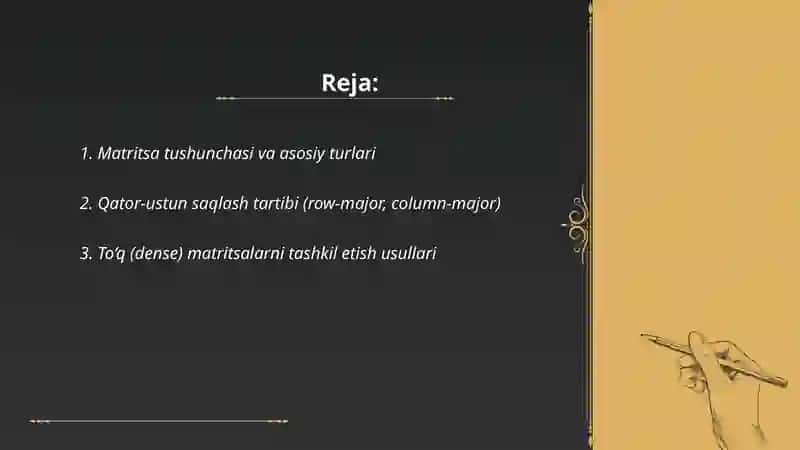 Matritsalarni tashkil etish 2