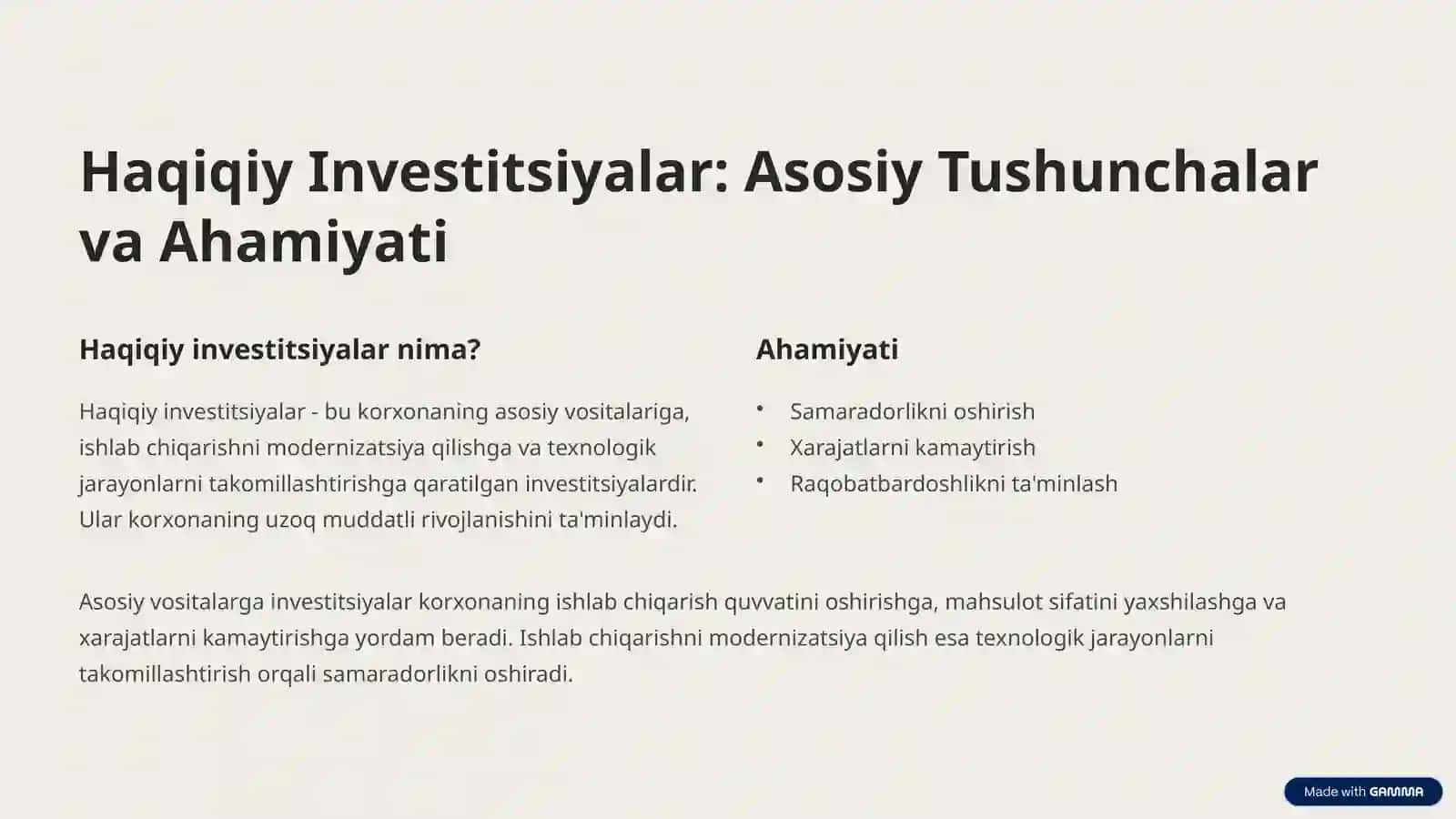 Korxonalardagi Haqiqiy Investitsiyalar, Yangiliklar va Innovatsiyalar Portfеlini Shakllanishi 2