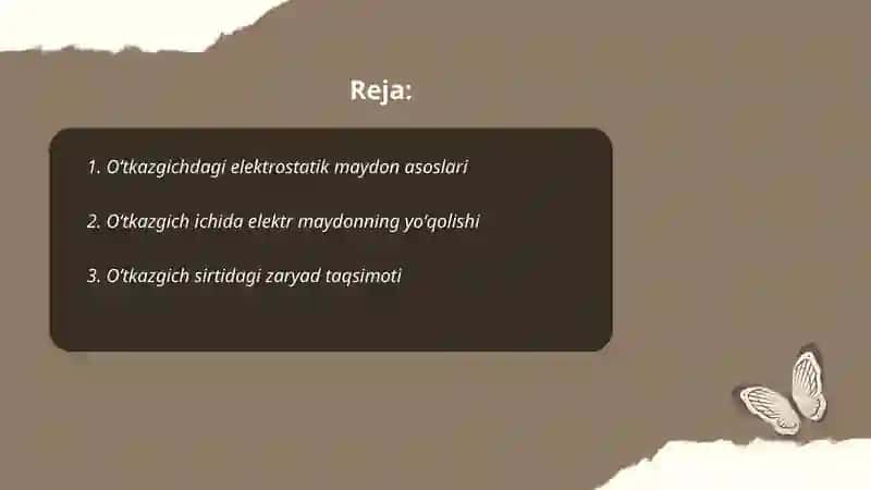 Elektrostatikaliq maydondagi oʻtkazgichlar 2