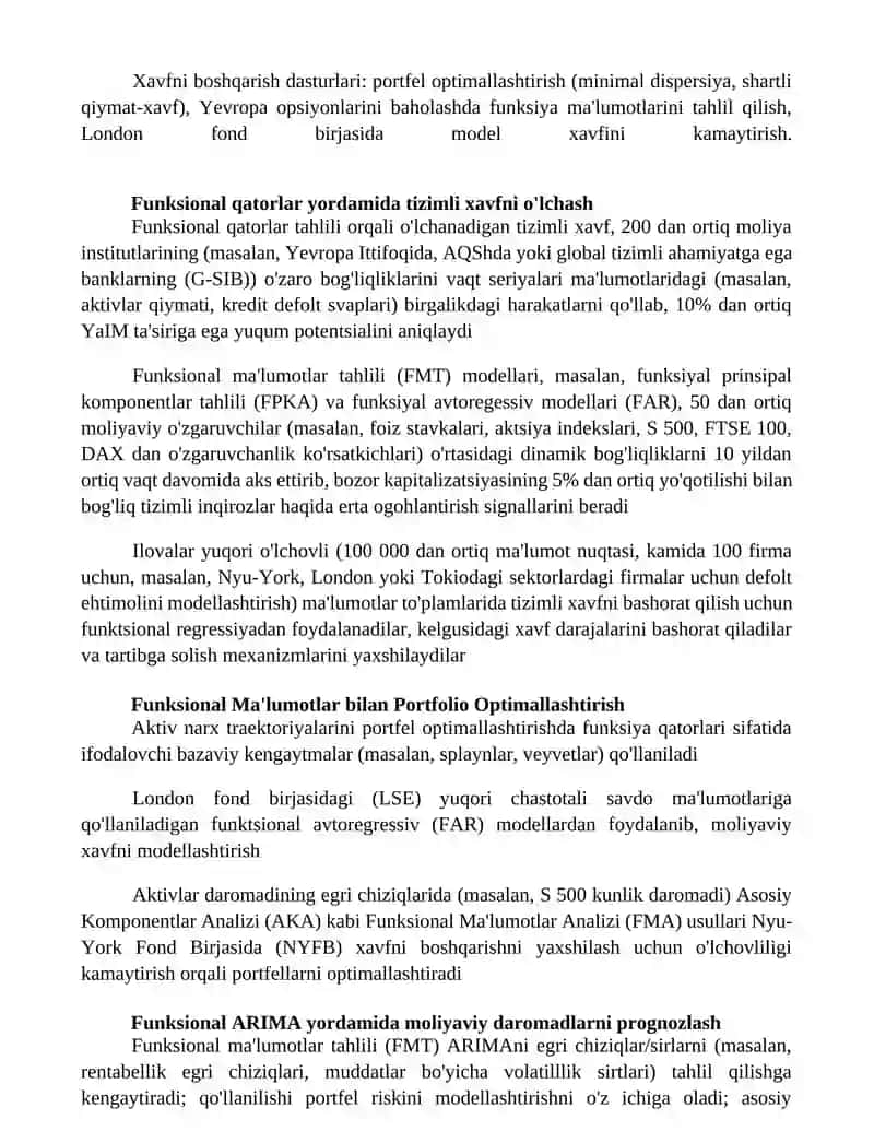 Moliyaviy tavakkalchilikni modellashtirishda funksional qatorlarning tatbiqlari 2