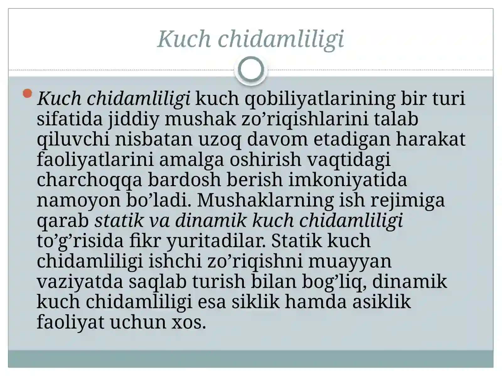 Kuch qobiliyatlarining rivojlanish darajasini va qobiliyatlarini rivojlantirish vositalari 2