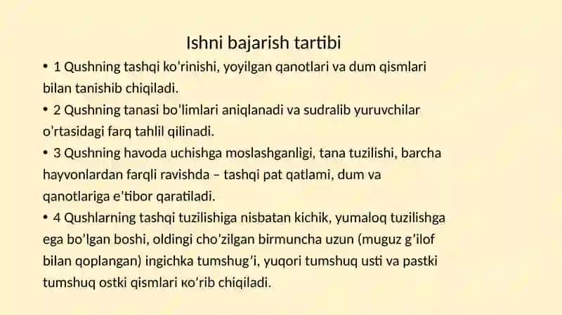 Qushlar sinfi vakillaridan tana tuzilish modellarini tayyorlash ( patlari, tumshuq tuzilishi, oyoq x 2