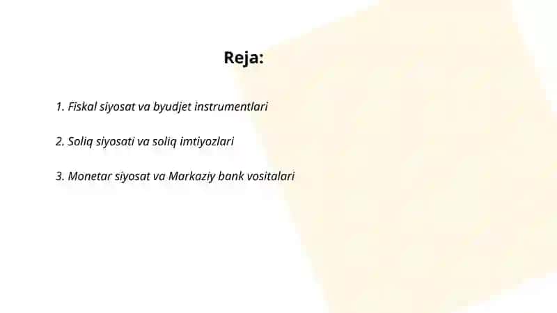 Iqtisodiy siyosatning dastak va vositalari 2