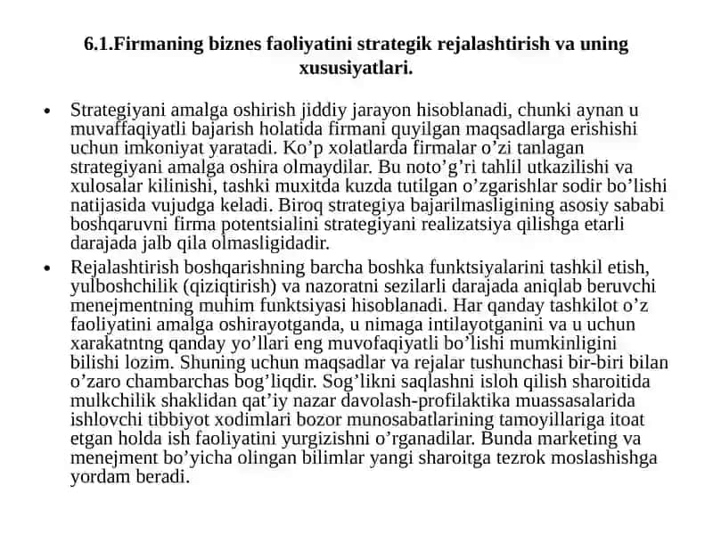Firmaning biznes faoliyatini strategik rejilashtirish 2