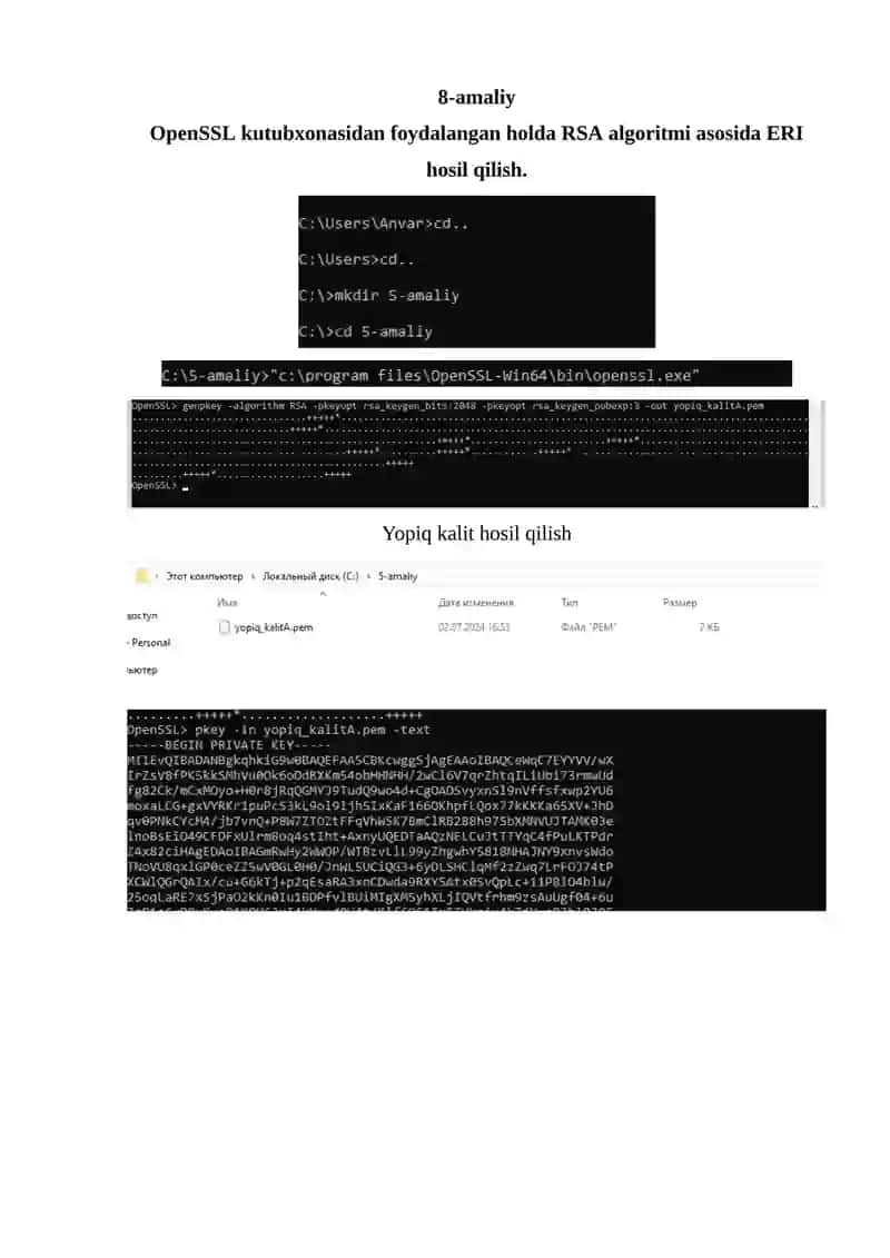 OpenSSL kutubxonasidan foydalangan holda ma’lumotlarni ochiq kalitli shifrlash algoritmlari 2