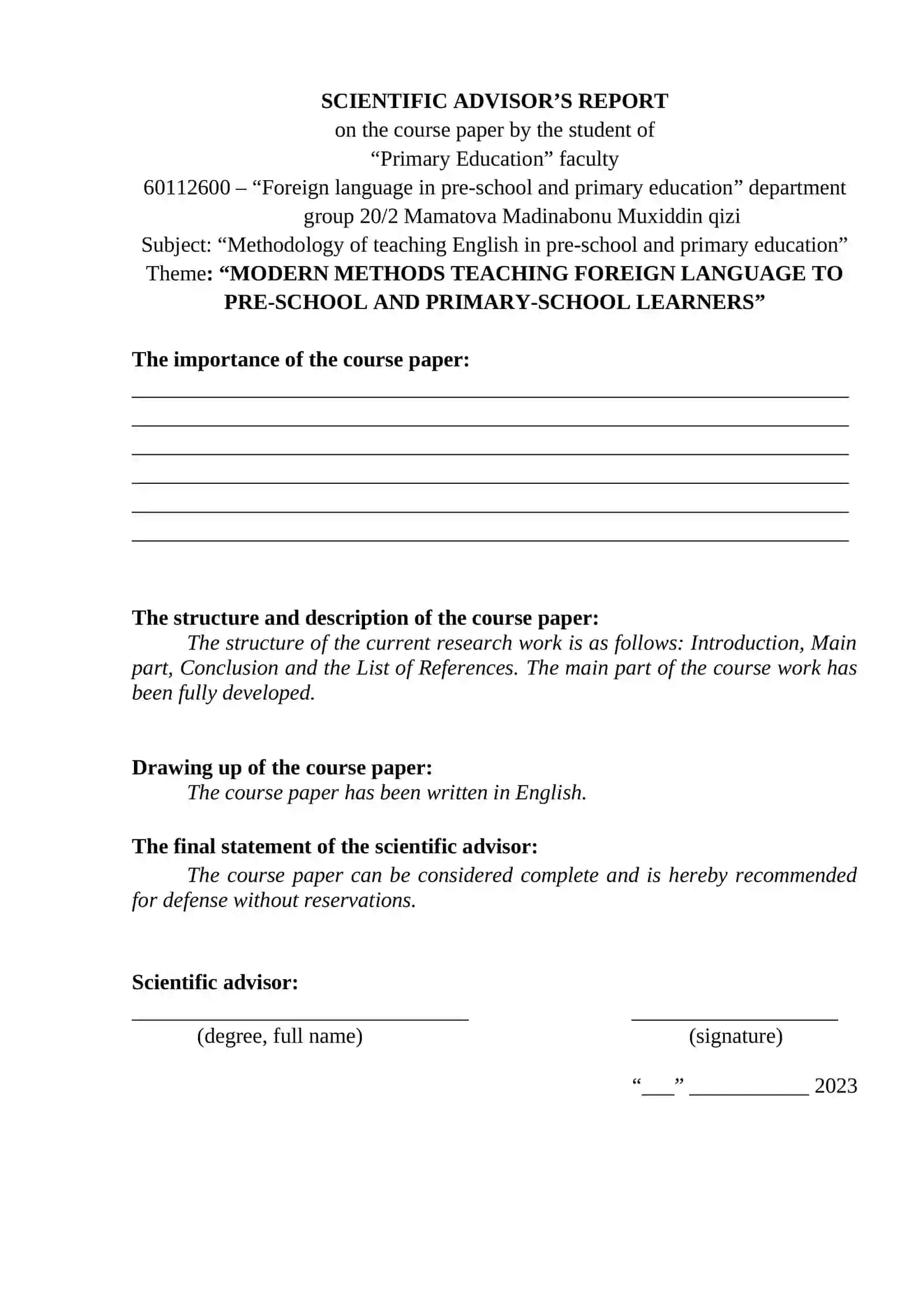 MODERN METHODS TEACHING FOREIGN LANGUAGE TO PRE-SCHOOL AND PRIMARY-SCHOOL LEARNERS 2