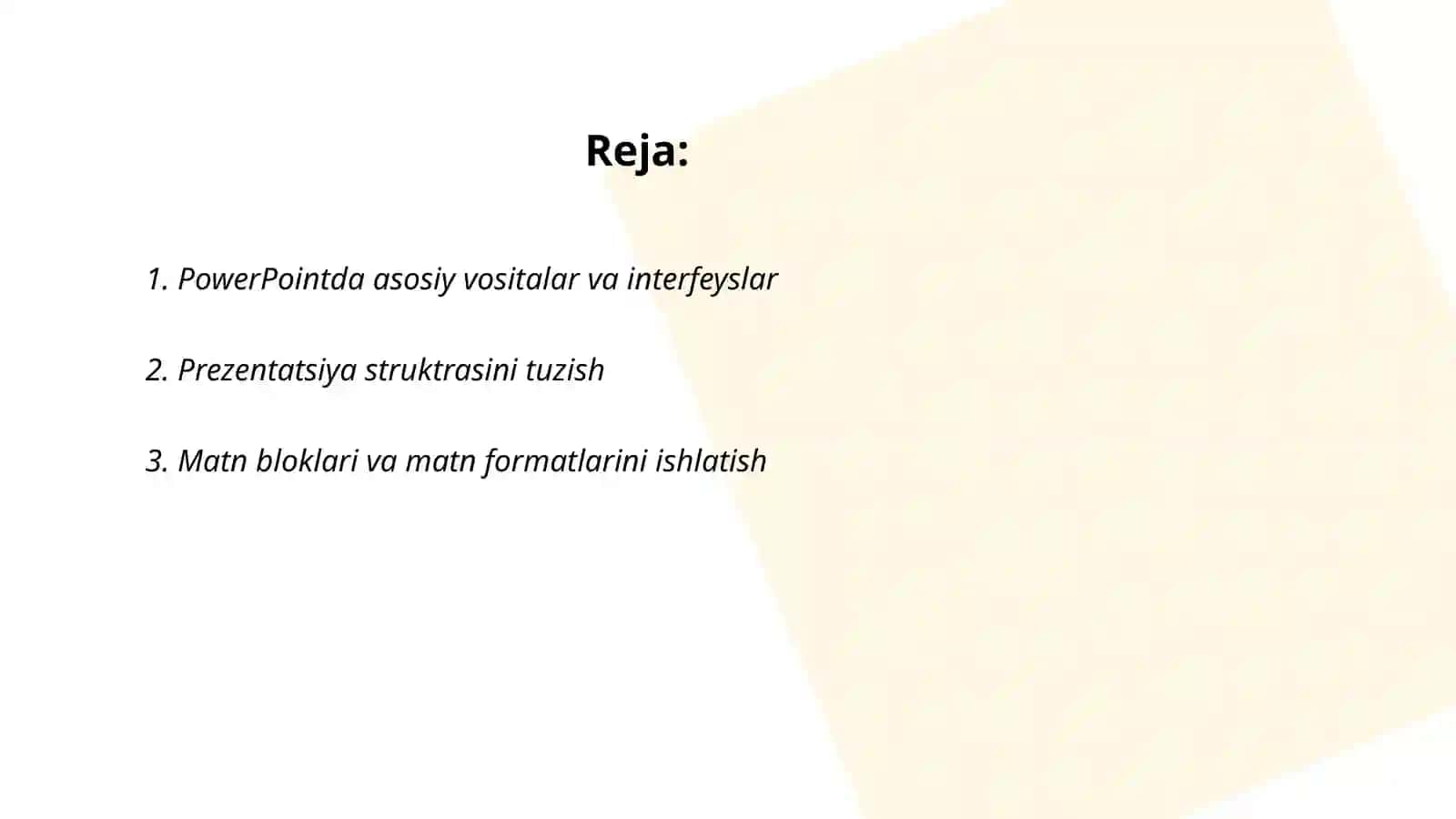 MS Power Pointda oʻrgatuvchi -intrektiv taqdimotlar oʻrnstish 2