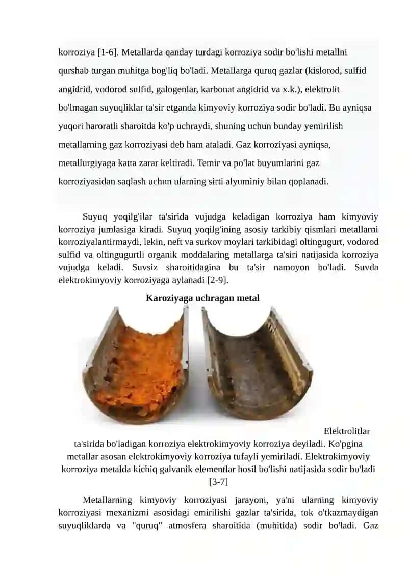 Materiallarning koroziyasi va ulardan saqlanish usullari 2