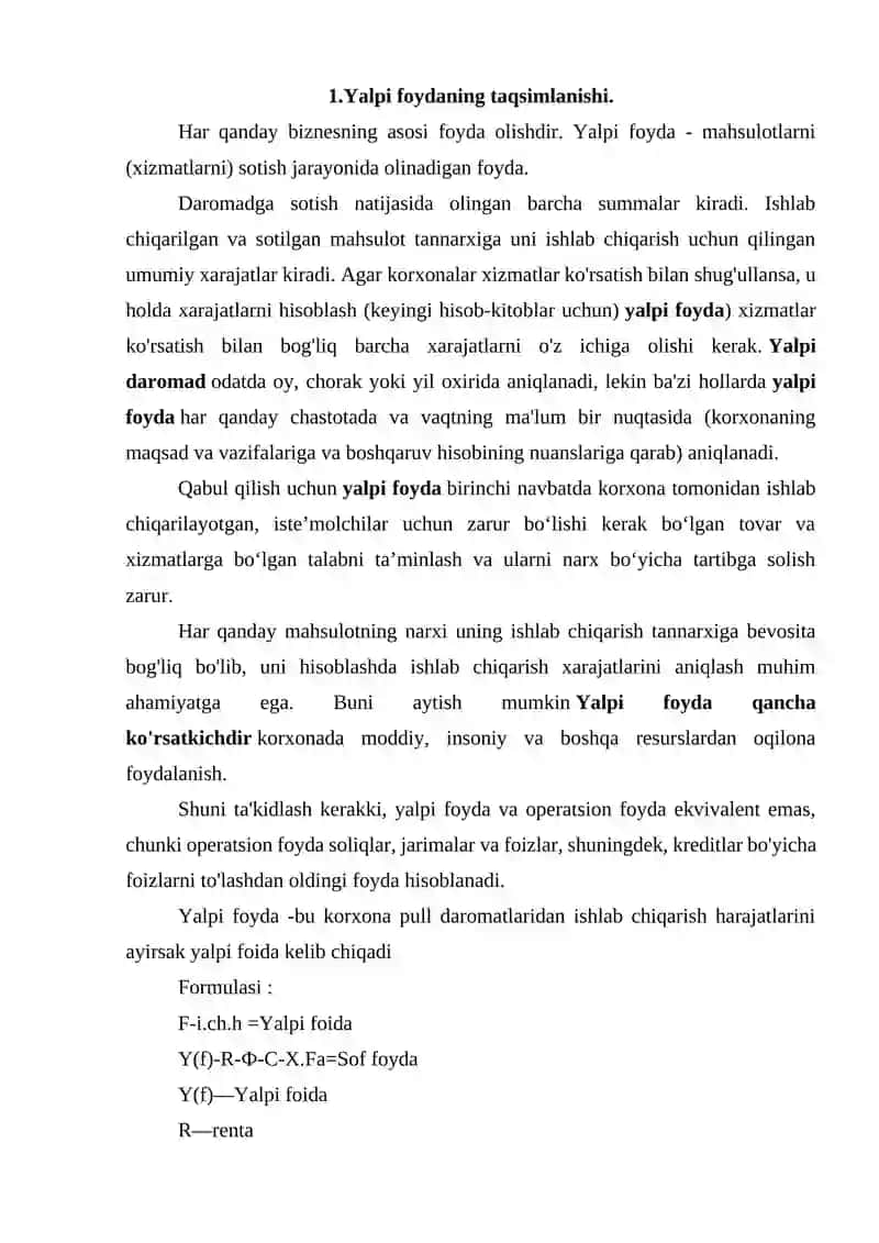 Yalpi foydaning taqsimlanishi 2