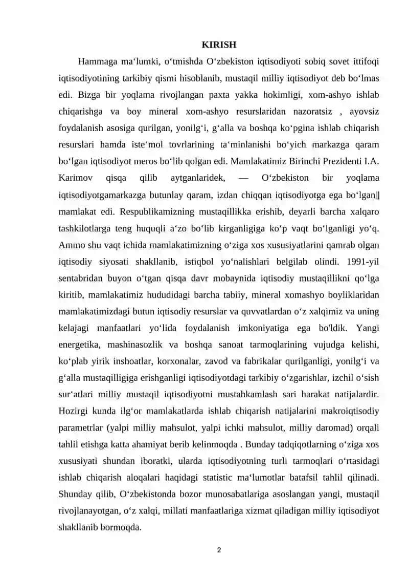 O'ZBEKISTON RESPUBLIKASI IQTISODIY POTENSIAL VA UNING UNSURLARI 2