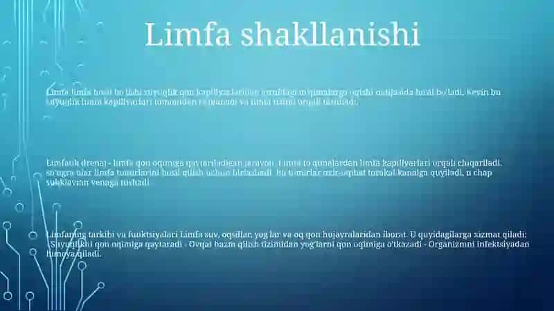 Limfaning Xosil Bolishi,Tarkibi Va Vazifalari 2