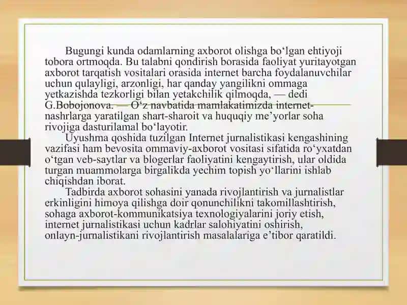 Internet jurnalistikasida kasb etikasi mavzusida. 2