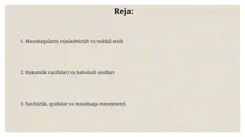 Tanlangan sport turida rejalashtirish va hakamlik faoliyati 2