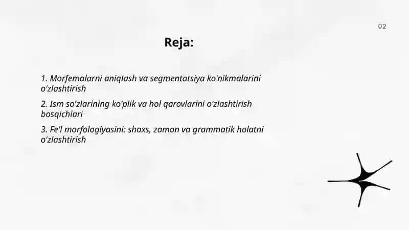 Nutqni morfologik qonuniyatlarni o'zlashtirish 2