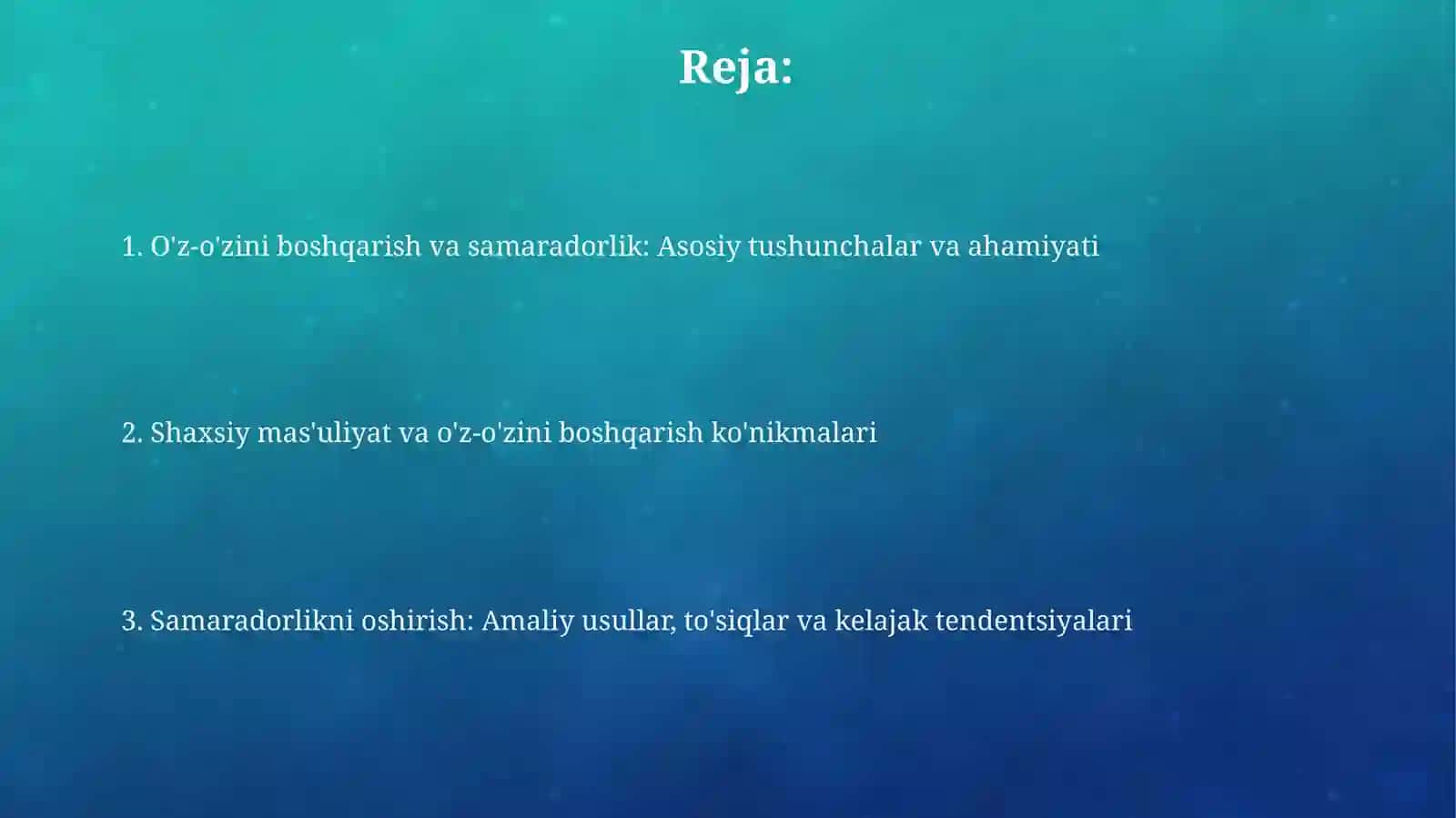 O'z-o'zini boshqarish va samaradorlik 2