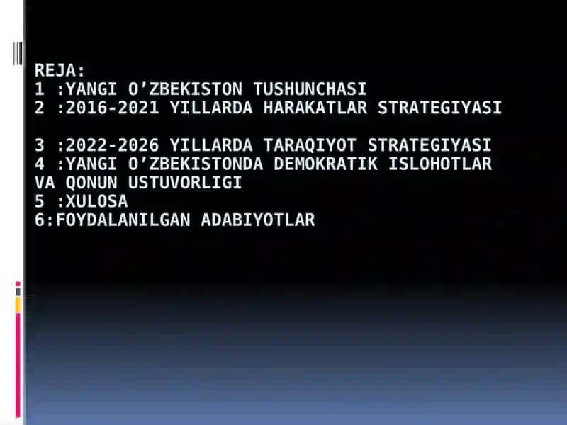 Yangi O’zbekistondagi demokratik o’zgarishlar,keng imkoniyatlar va amaliy ishlar 2