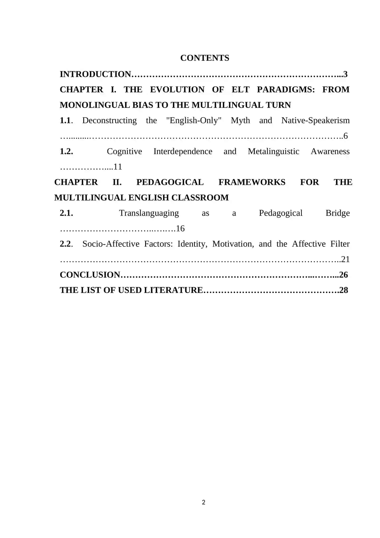 COURSE WORK: THE ROLE OF MULTILINGUALISM IN TEACHING ENGLISH 2