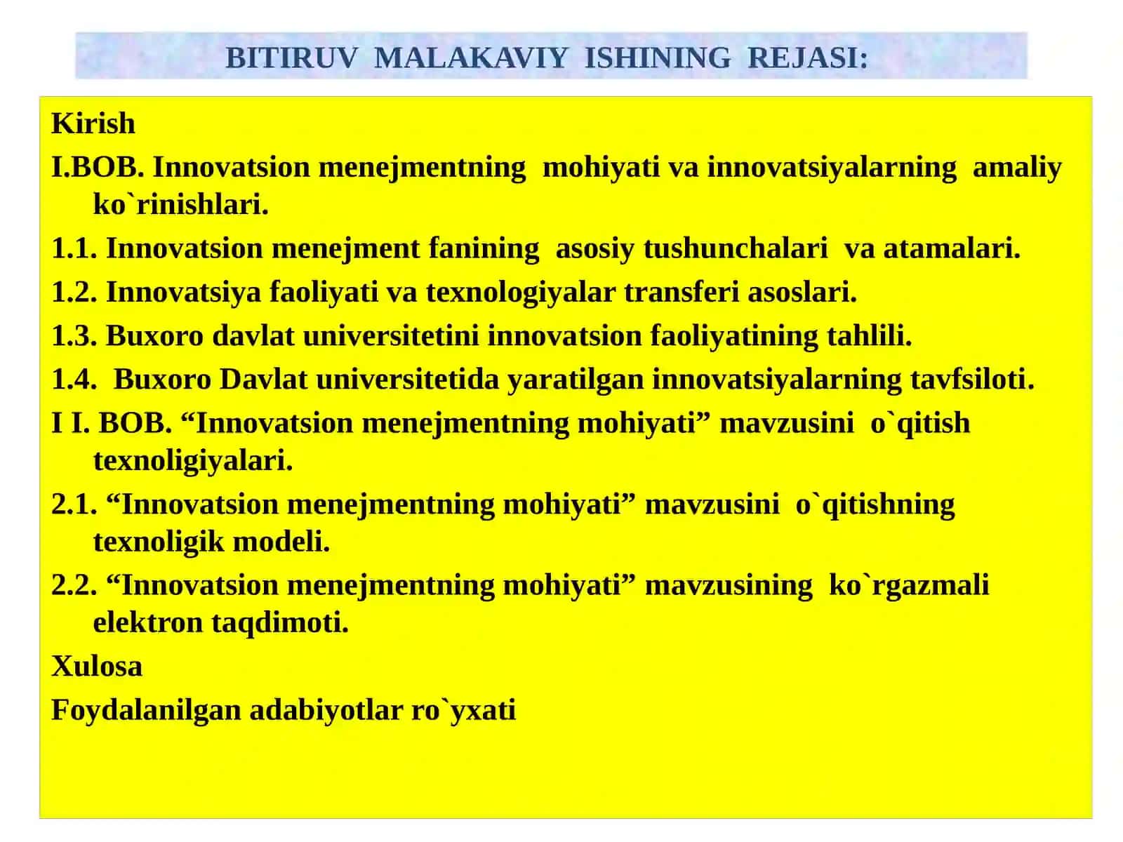 Innovatsion menejmentning mohiyati va innovatsiyalarning amaliy ko`rinishlari 2