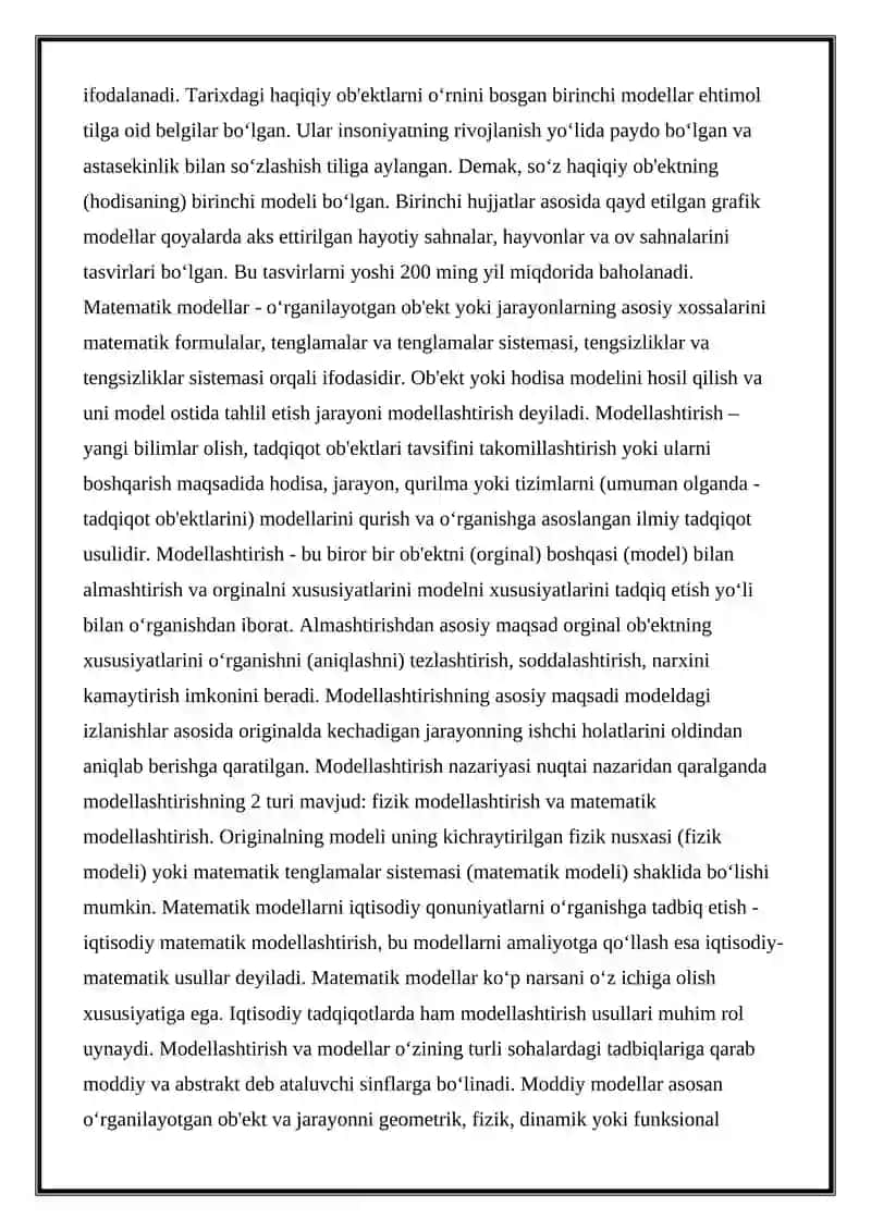 Modellashtirish Usullari, Elementlari, Vositalari va Boshqalar 2
