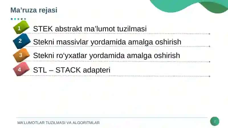 STEK abstrakt ma'lumot tuzilmasi 2