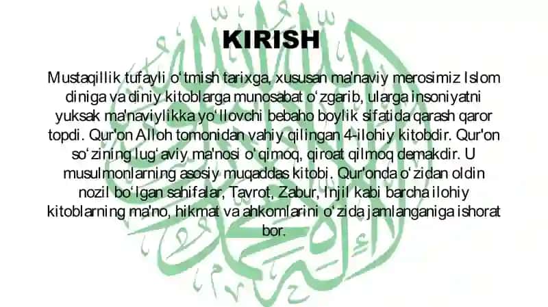 Islom ilmlarida Qur’oni karimning asosiy manba sifatidagi o’rni 2