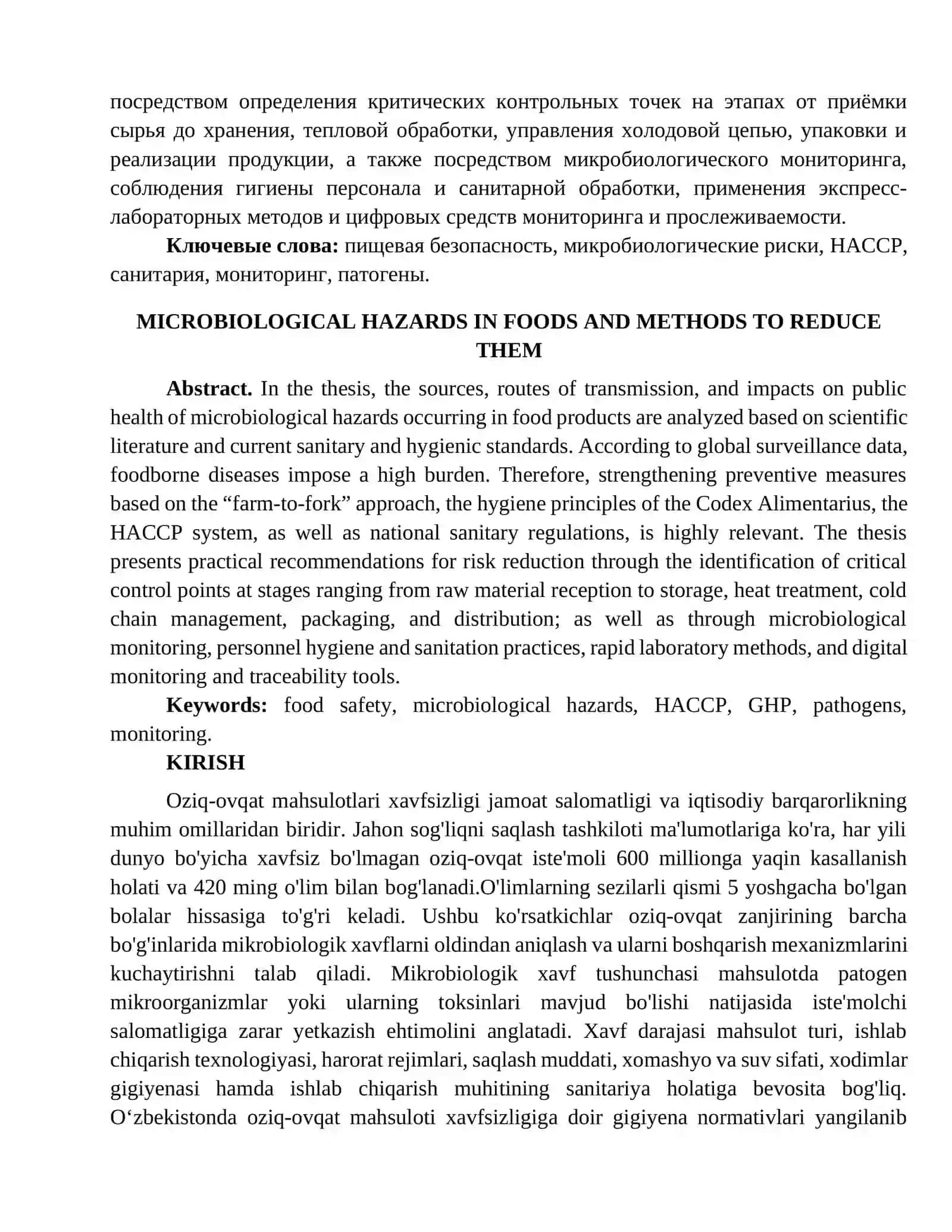 OZIQ-OVQAT MAHSULOTLARIDA MIKROBIOLOGIK XAVFLAR VA ULARNI KAMAYTIRISH USULLARI 2