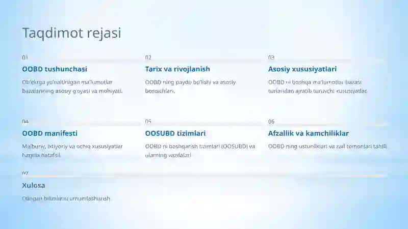 Ob'ektga yo'naltirilgan ma'lumotlar bazasi (OOBD) 2