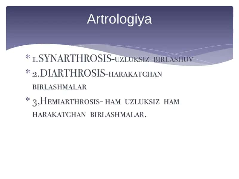 Artrologiya. Umumiy ma’lumotlar. Umurtqa pog’onasi va ko’krak qafasi suyaklarining o’zaro birlashuvi. 2