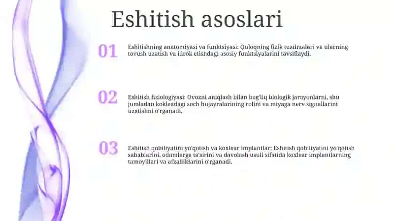 Eshitish Biofizikasi Elementlari. Koxlear Implantatsiya Asoslari 2
