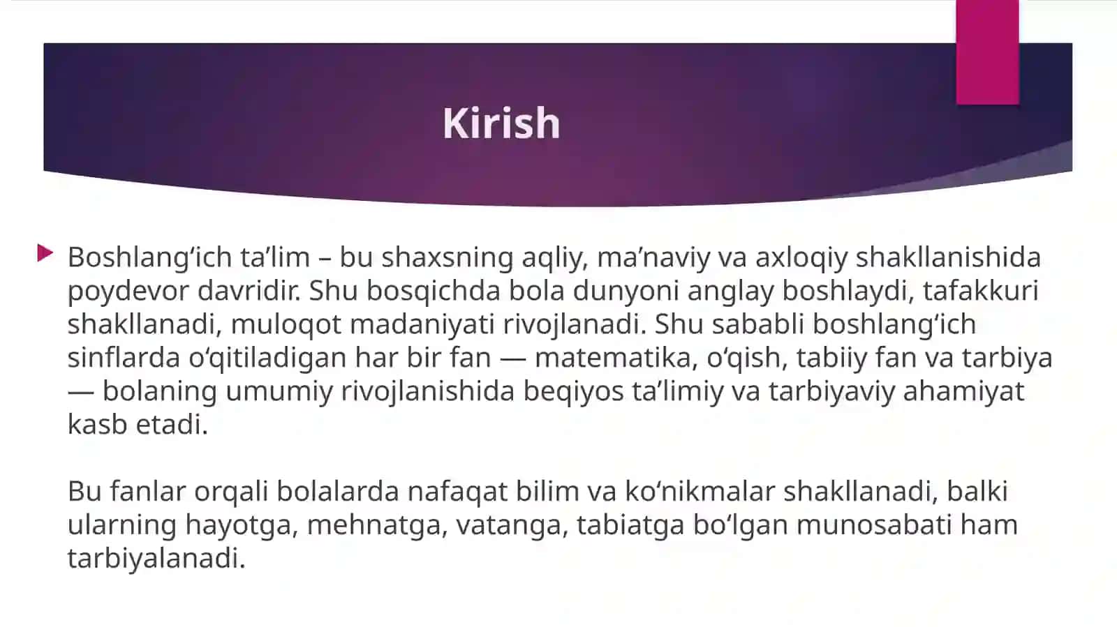 Boshlang‘ich sinflarda matematika, o‘qish, tabiiy fan va tarbiya fanlarini o‘qitishning tа’limiy-tаrbiyaviya hamiyati 2