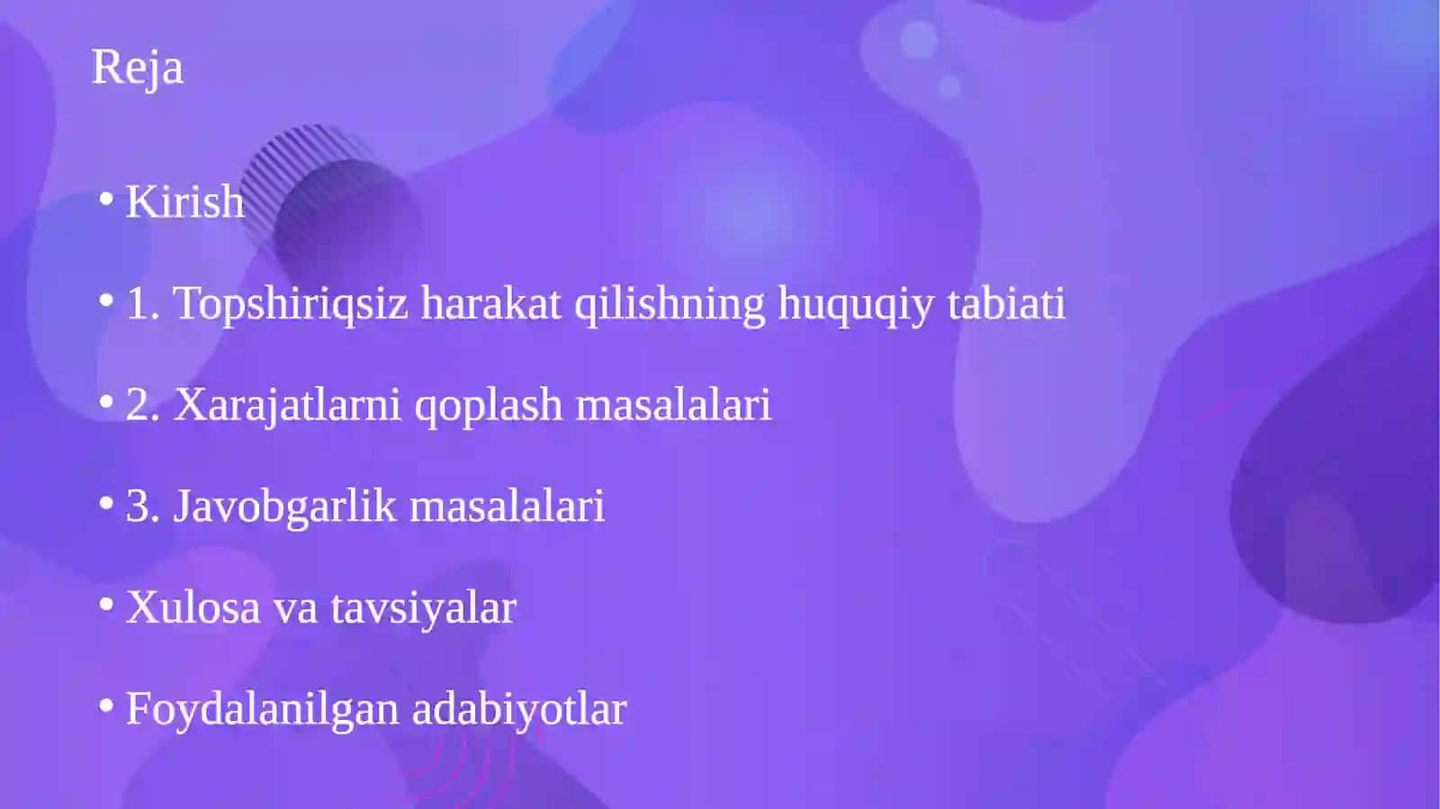 Topshiriqsiz harakat qilishda xarajatlar niqoplash va javobgarlik masalalari 2