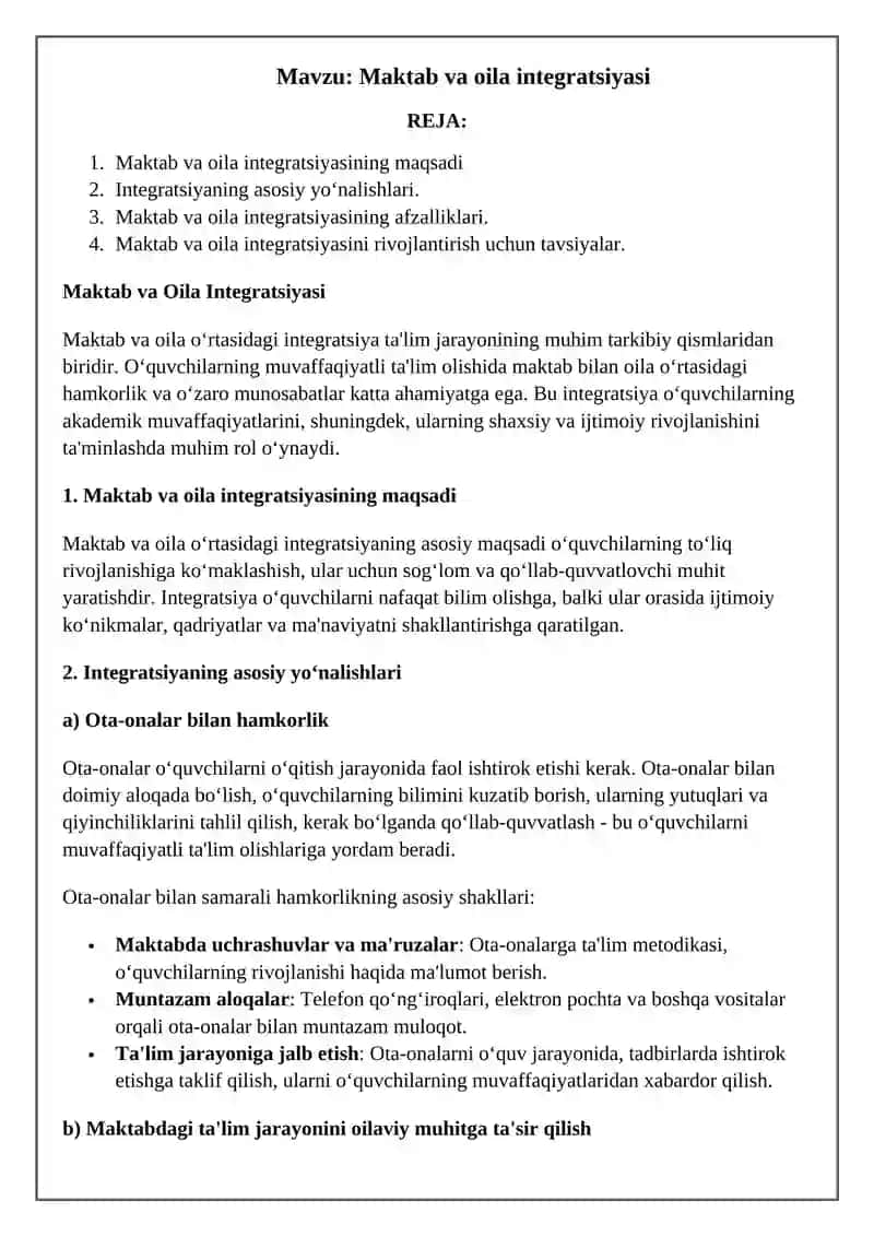 Maktab va Oila Integratsiyasi 2