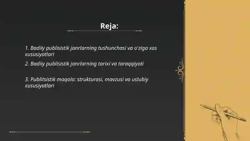 Badiiy publisistik janrlar 2