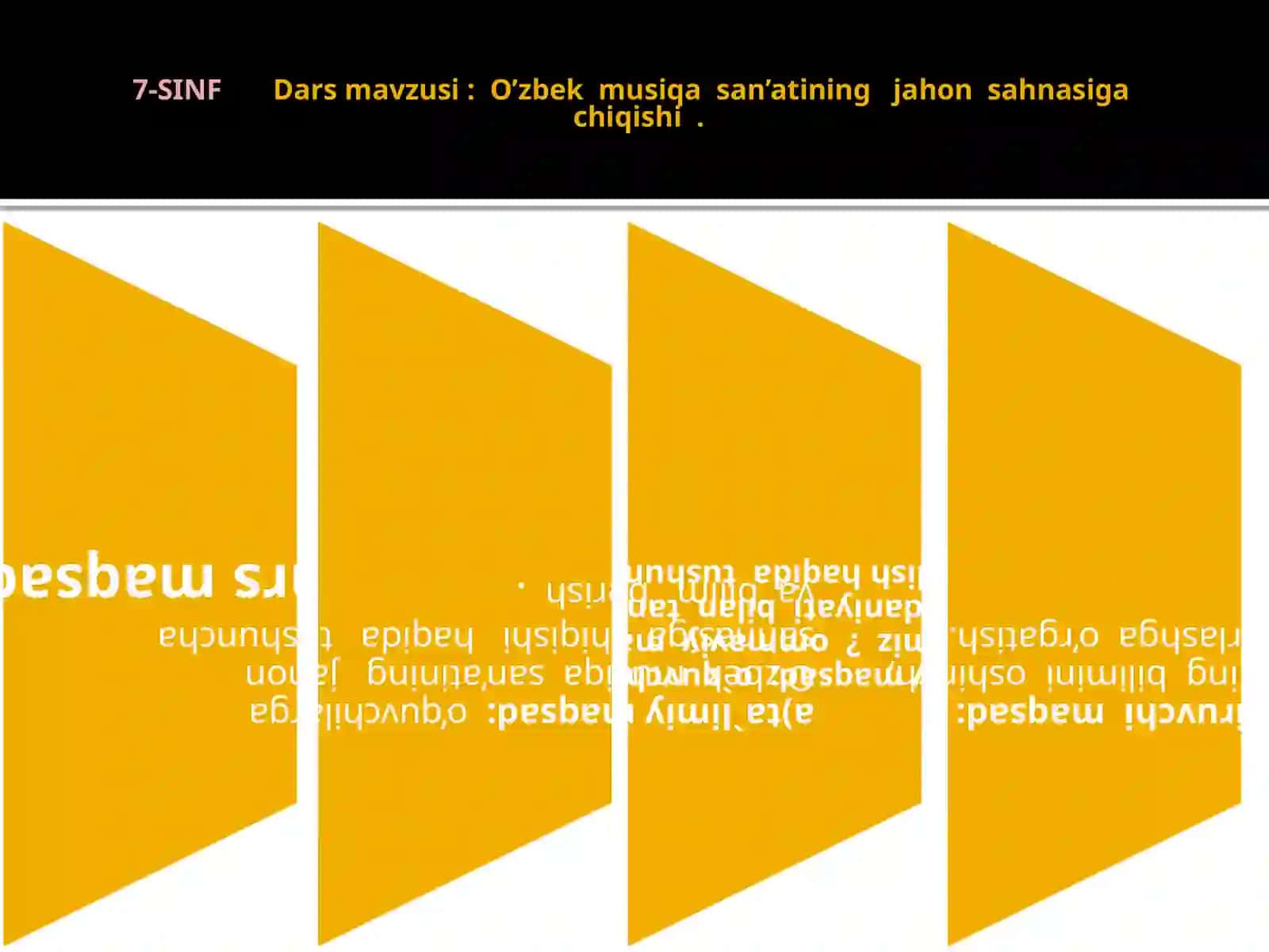7-SINFDars mavzusi: O’zbek musiqa san’atining jahon sahnasiga chiqishi 2